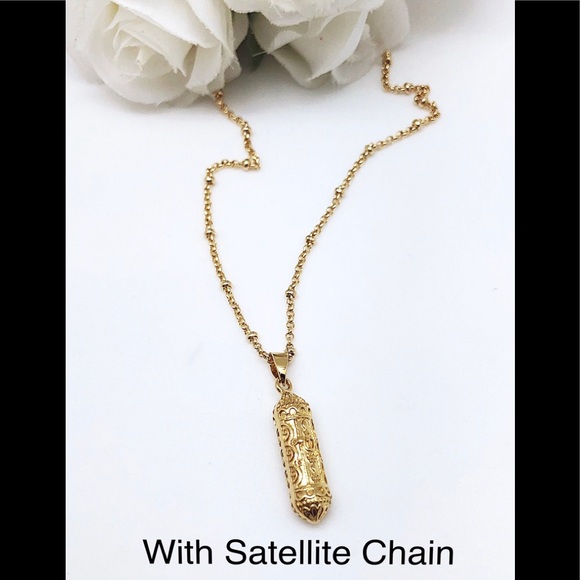 Gold Unisex Mezuzah on Satellite or Wheat Chain, 15” to 33”, Gift Boxed, NEW! - Picture 3 of 8